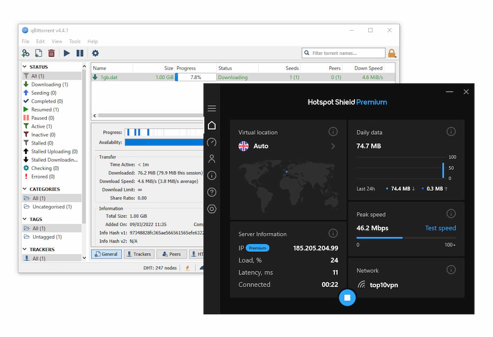 Test Hotspot Shield z qBittorrent