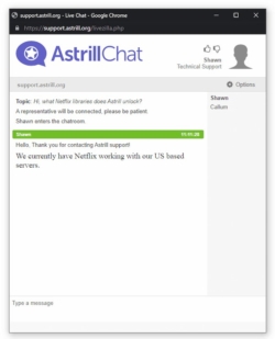 Assistenza in chat di Astrill