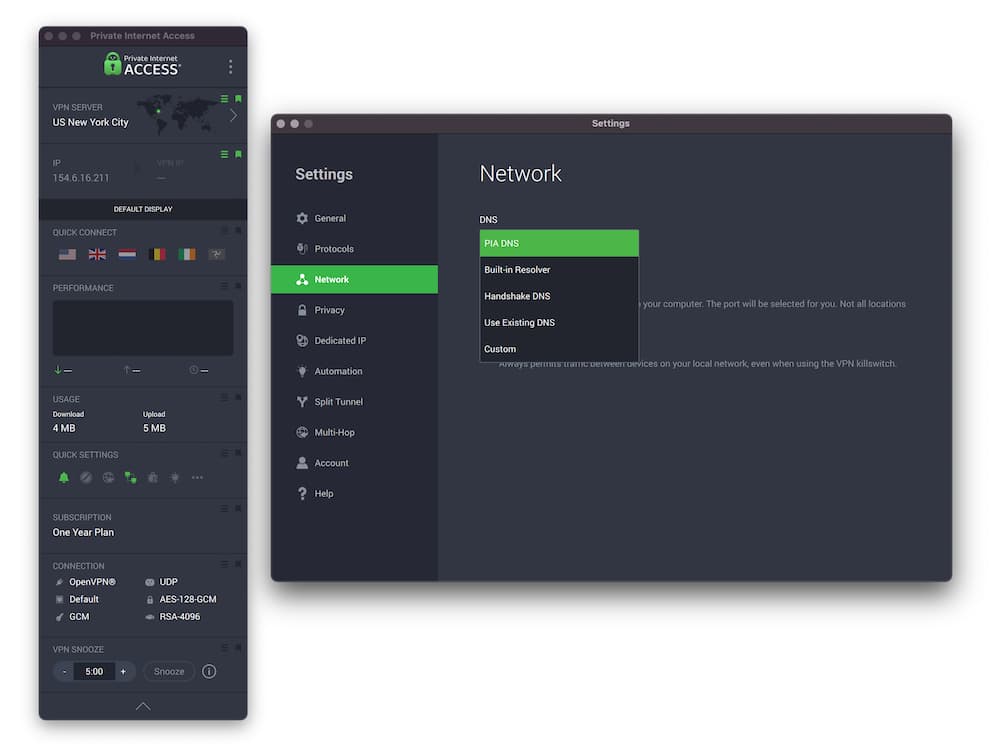 PIA Settings and Controls