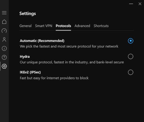 Hotspot Shield Protocol Options