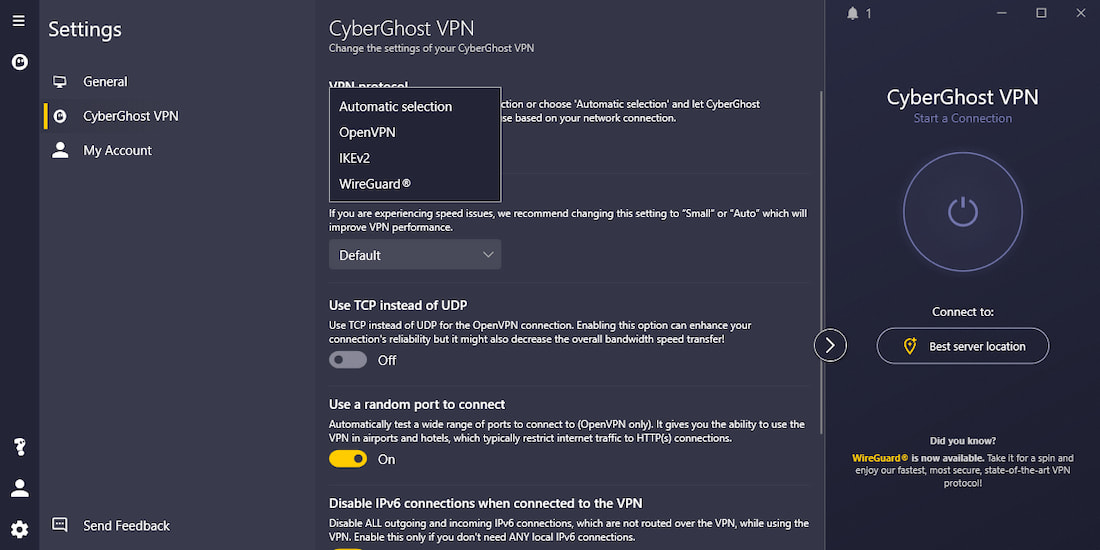 cyberghost opiniones CyberGhost Protocol Selection