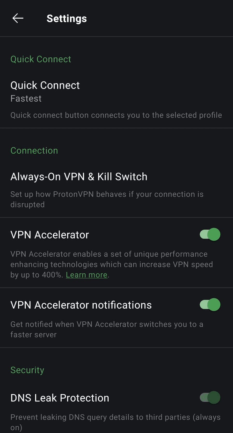 Οθόνη του Proton VPN