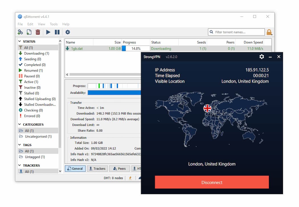 Torrenting with StrongVPN connected to a UK server