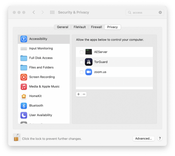 Captura de pantalla de las ajuste de accesibilidad en macOS.