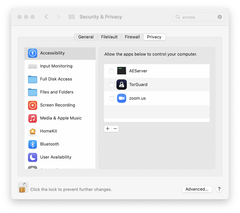 Screenshot of accessibility setting on macOS.