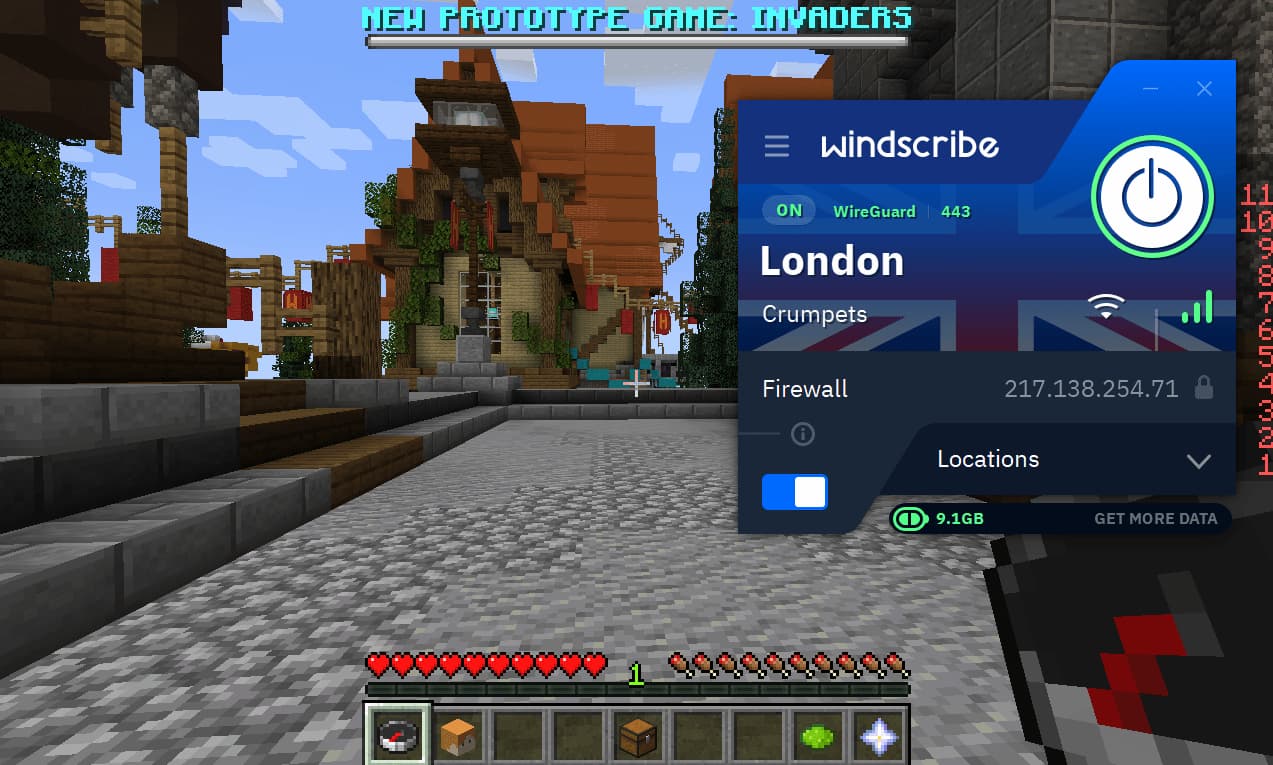 Utilisation de Windscribe Gratuit sur Minecraft