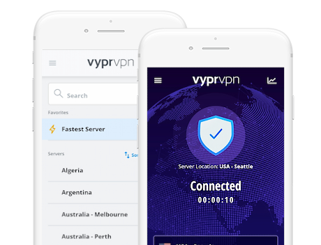 Screenshots of VyprVPN's mobile apps.