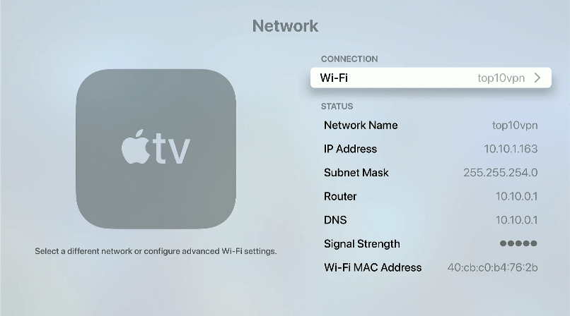 Selecting WiFi network on tvOS