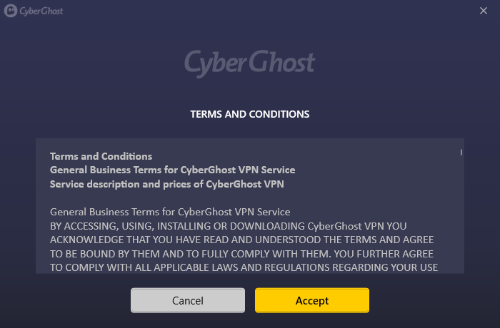 CyberGhost VPN's terms and conditions