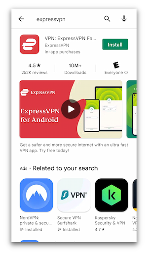 ExpressVPN installed via the Google Play Store