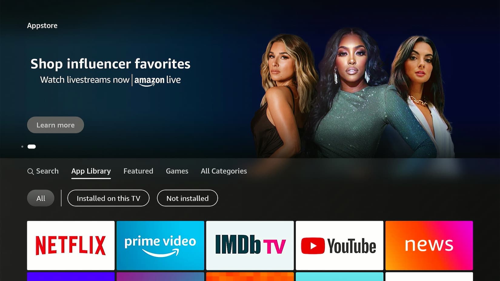 The app store on the Amazon Firestick