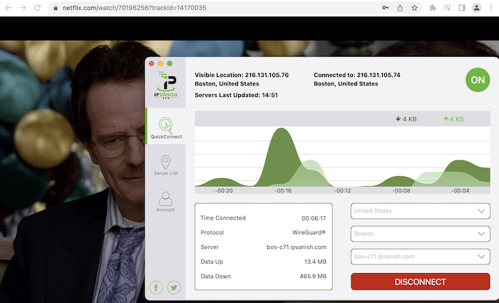 Pruebas de IPVanish intentando desbloquear Netflix Estados Unidos