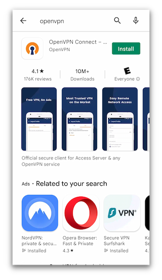Screenshot of OpenVPN for Android on the Google Play Store