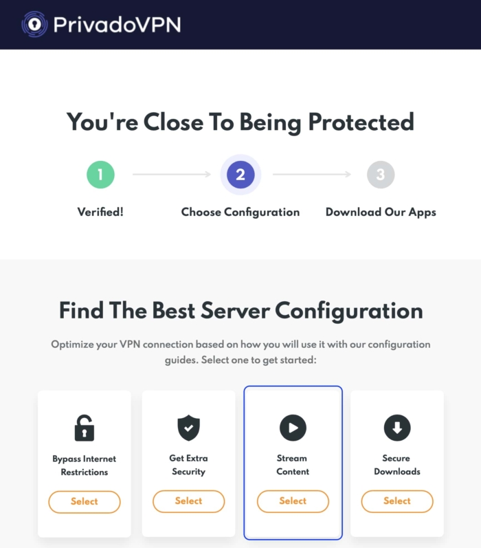 Schermata dei pacchetti di abbonamento di PrivadoVPN