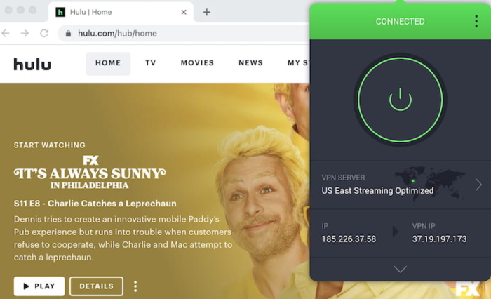 Ροή hulu με ιδιωτική πρόσβαση στο διαδίκτυο