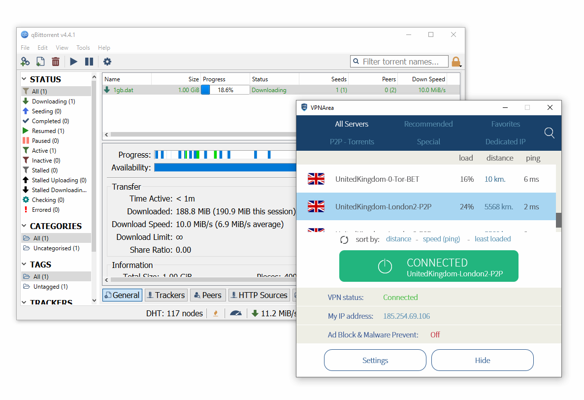 Torrenting tests with VPNArea. 