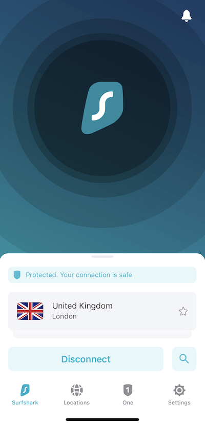 Connecting to a UK server in the Surfshark iOS app