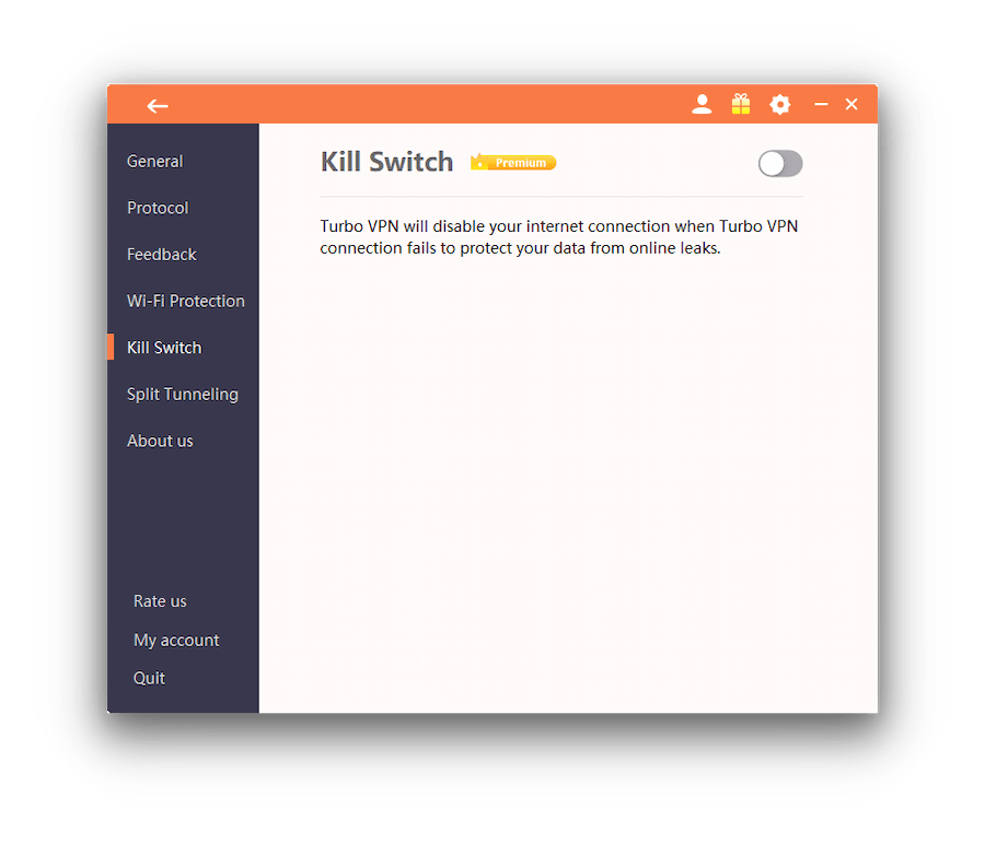 Turbo VPN's kill switch settings
