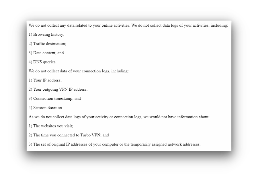 Turbo VPN's Logging Policy
