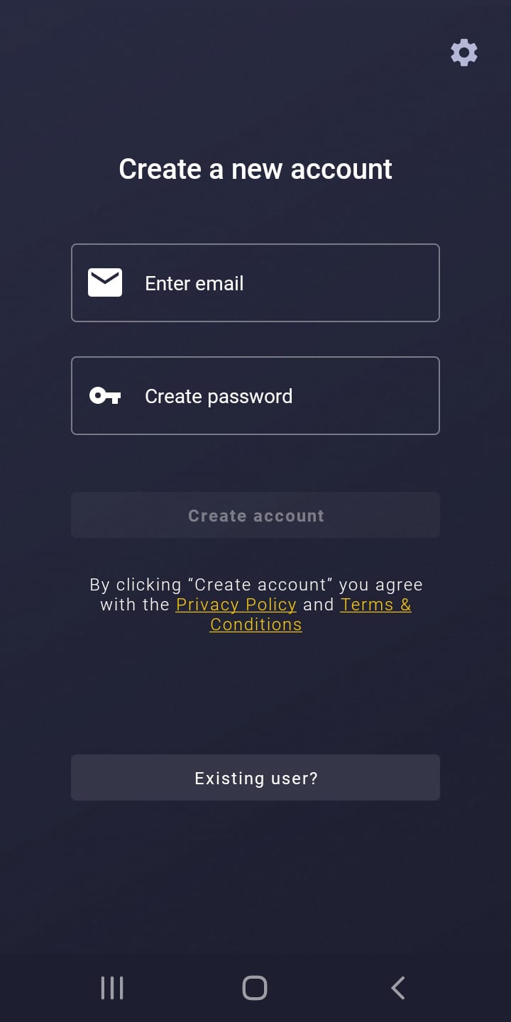 CyberGhost's Android account creation screen