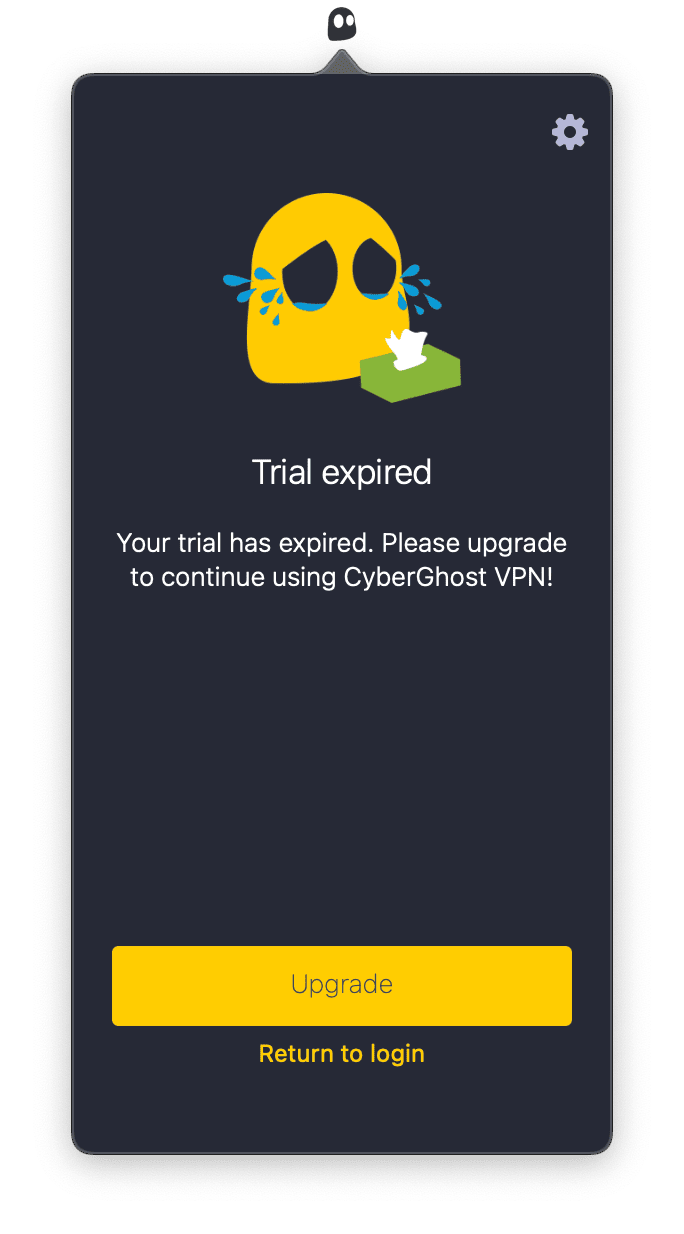 CyberGhost macOS app lorsque l'essai gratuit expire.