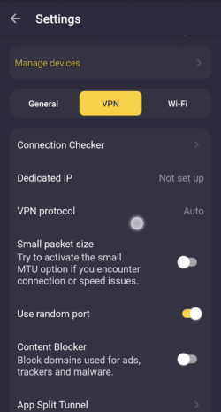 CyberGhost's Dedicated IP setting on Android