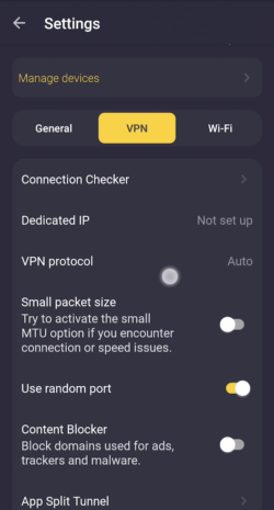 Ustawienia dedykowanego adresu IP w aplikacji CyberGhost na Androidzie