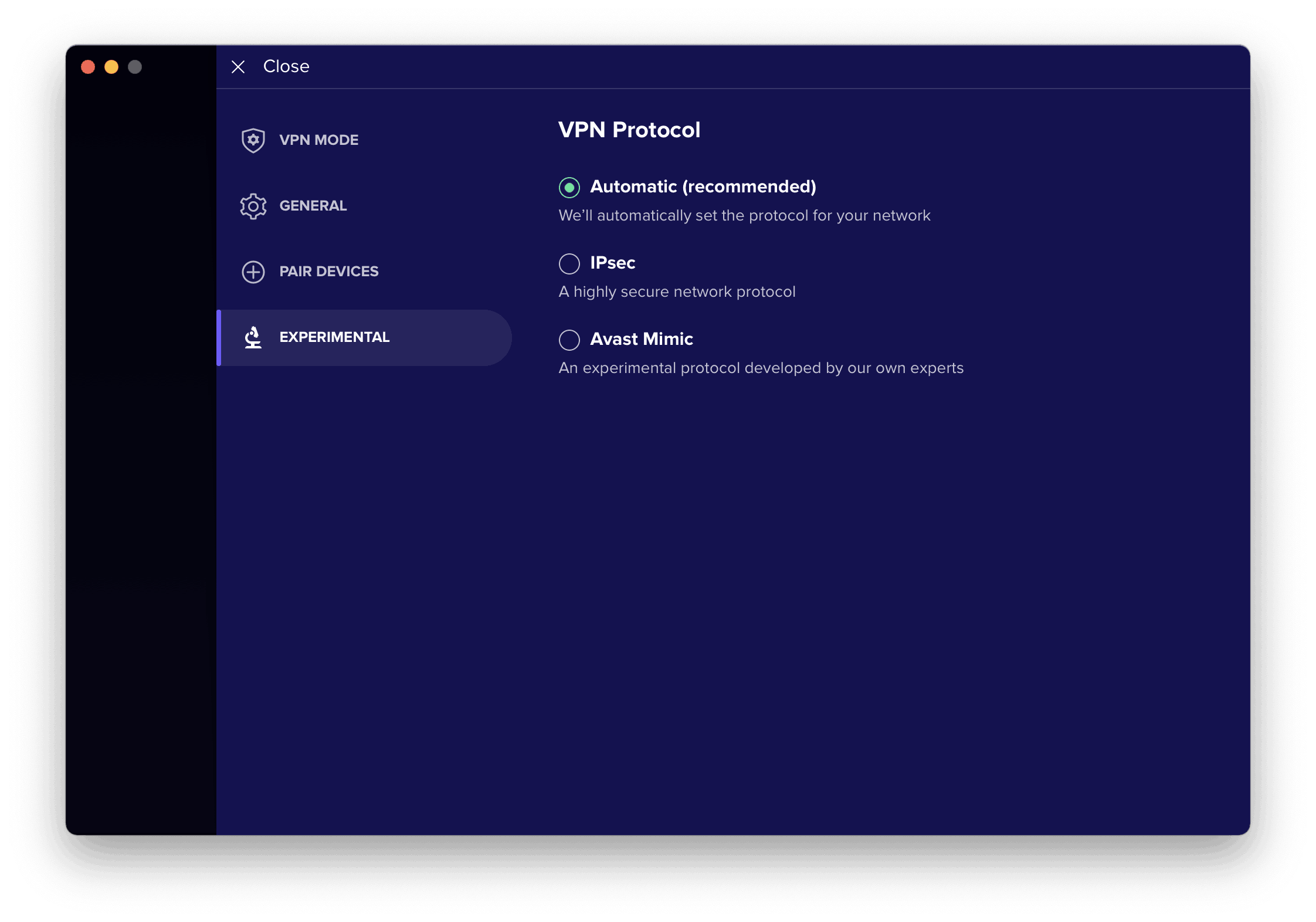 Avast SecureLine macOS protocols
