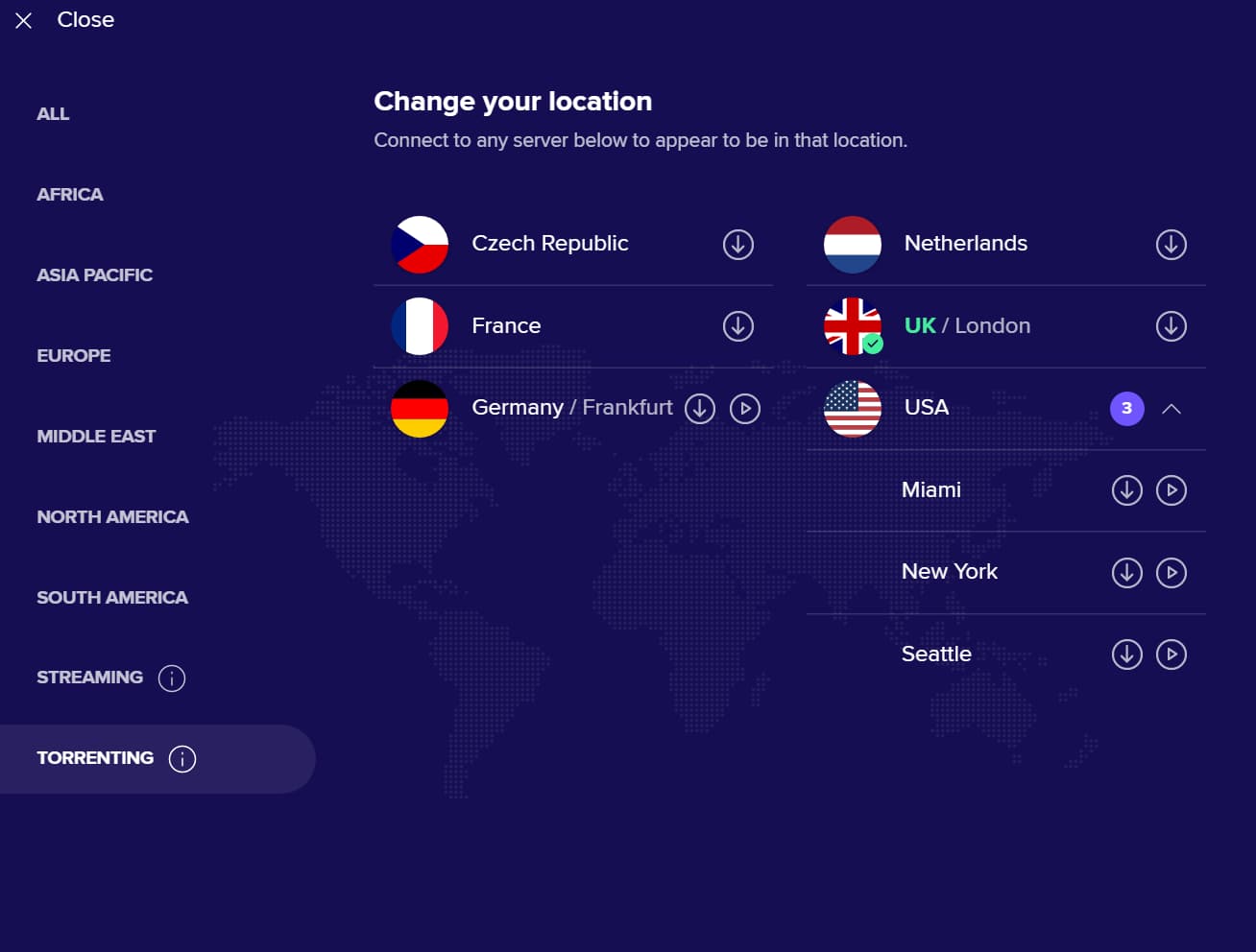 Avast SecureLine VPN P2P server locations