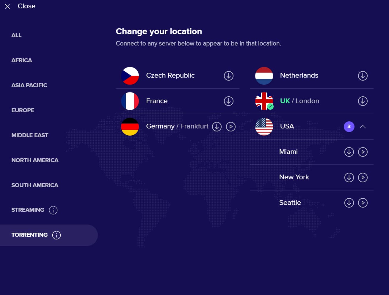 Avast Secureline VPN P2P Server Emplacements