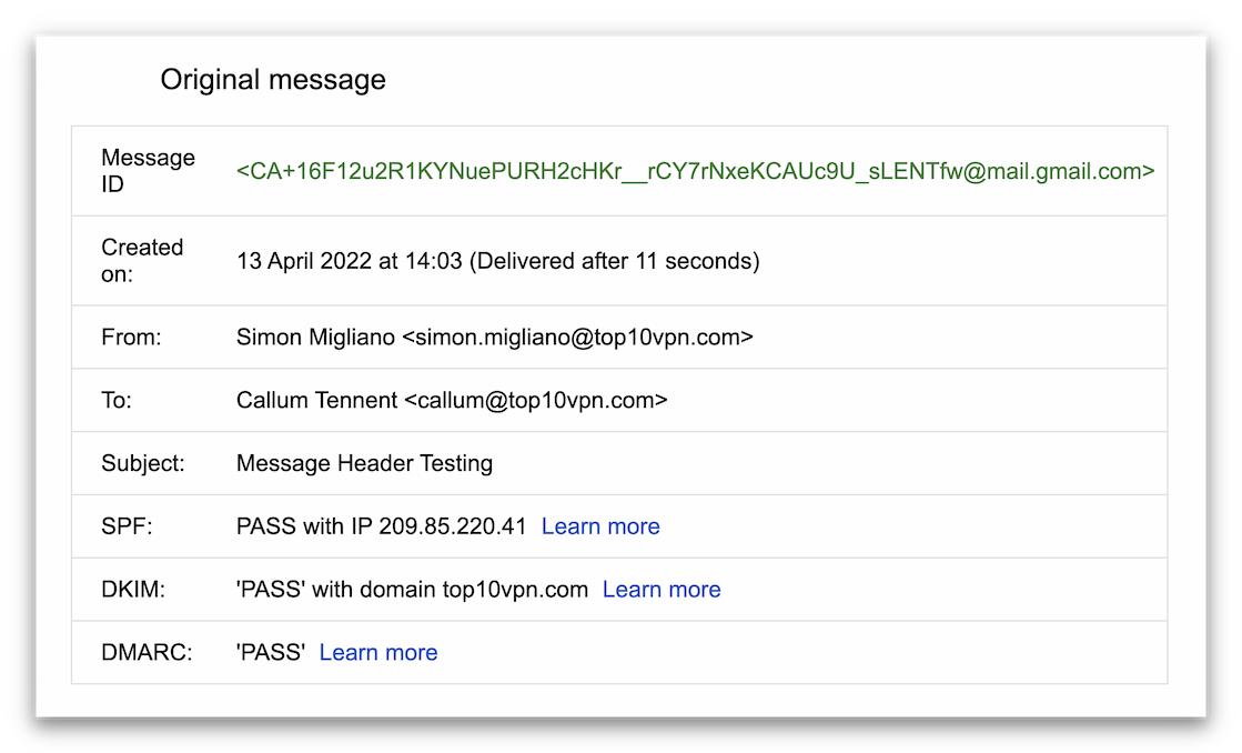 Email message header