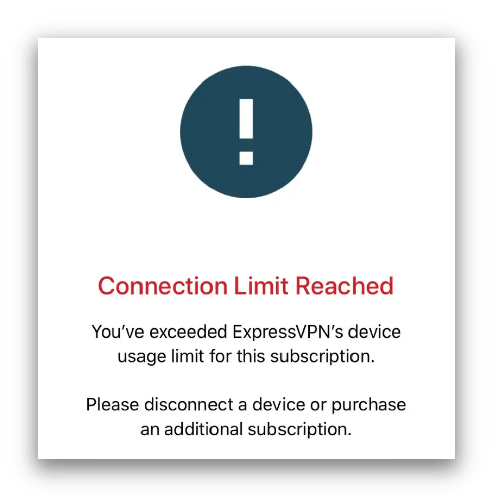 Aviso de limite de conexão da ExpressVPN