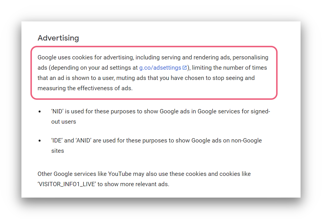 Google uses cookies for advertising 
