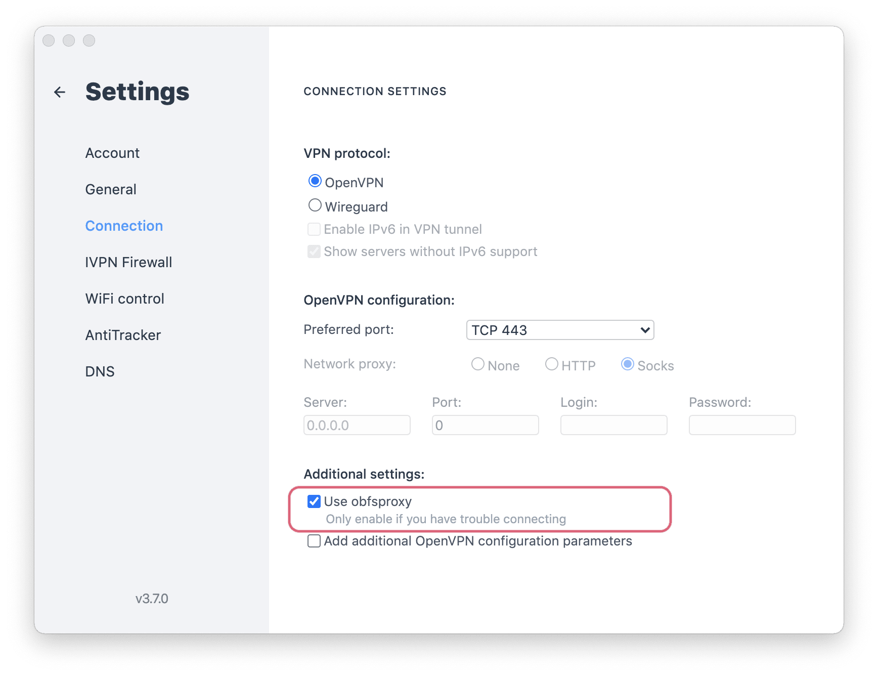 IVPN obfuscation setting