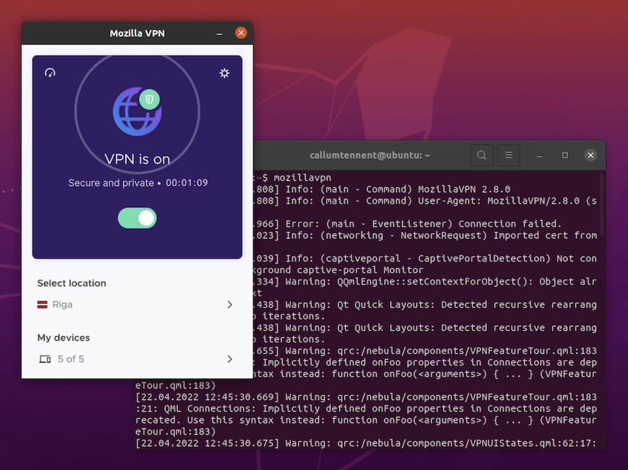 แอปพลิเคชัน Ubuntu Linux GUI สำหรับ Mozilla VPN