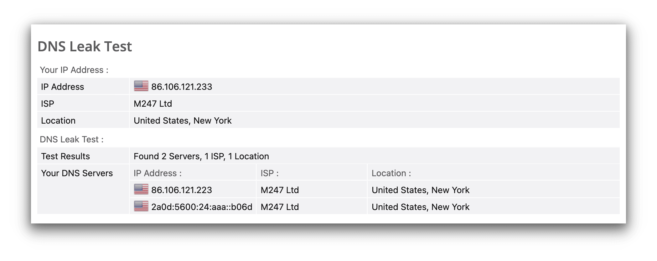 Un test de fugas en navegador mientras utilizamos Mozilla VPN prueba que no hay fugas detectadas