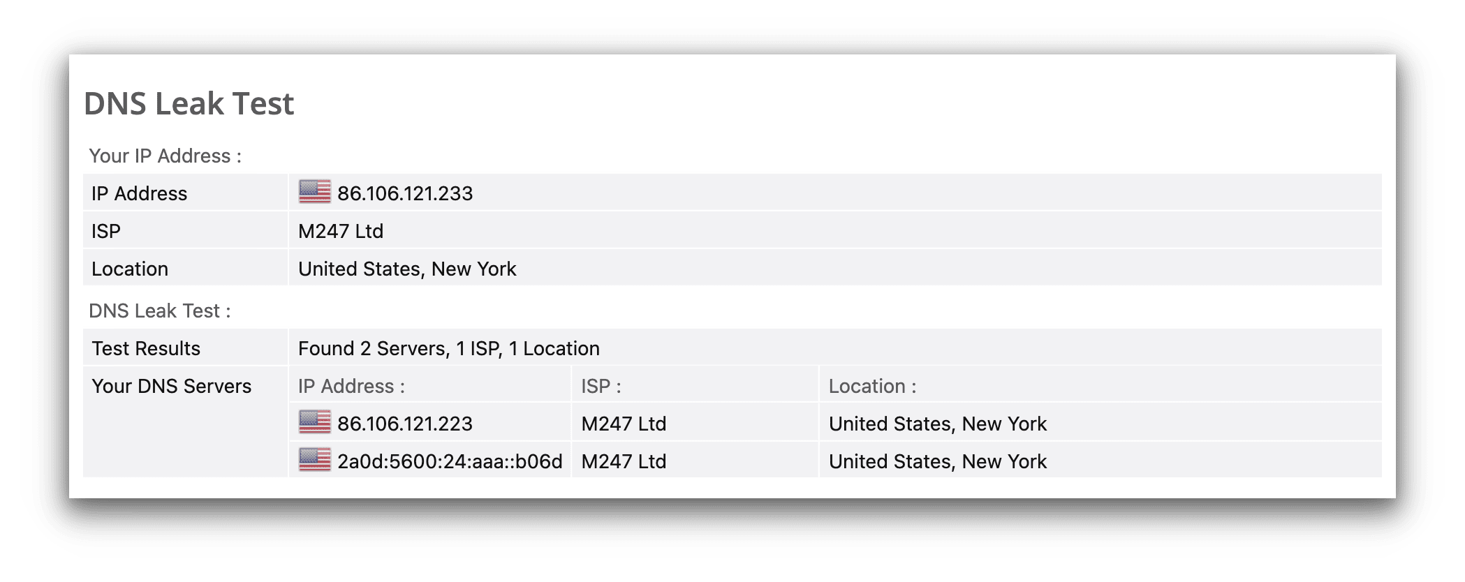 A browser leak test while using Mozilla VPN showing no leaks detected