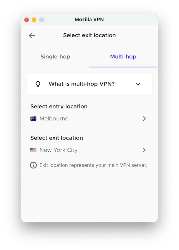 Mozilla VPN multi-hop menu