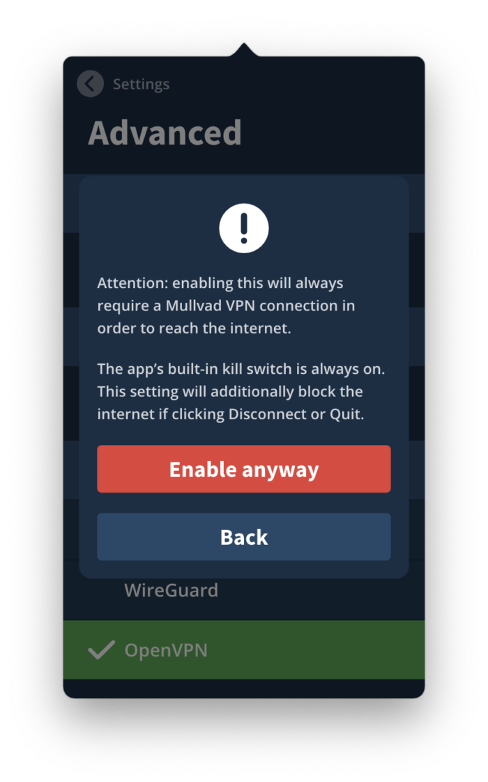 Mullvad siempre te avisa de conectar tu VPN