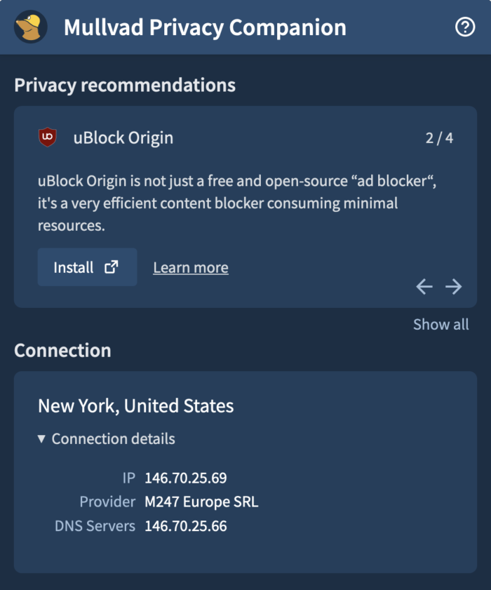 Mullvad Privacy Companion Firefox Extension