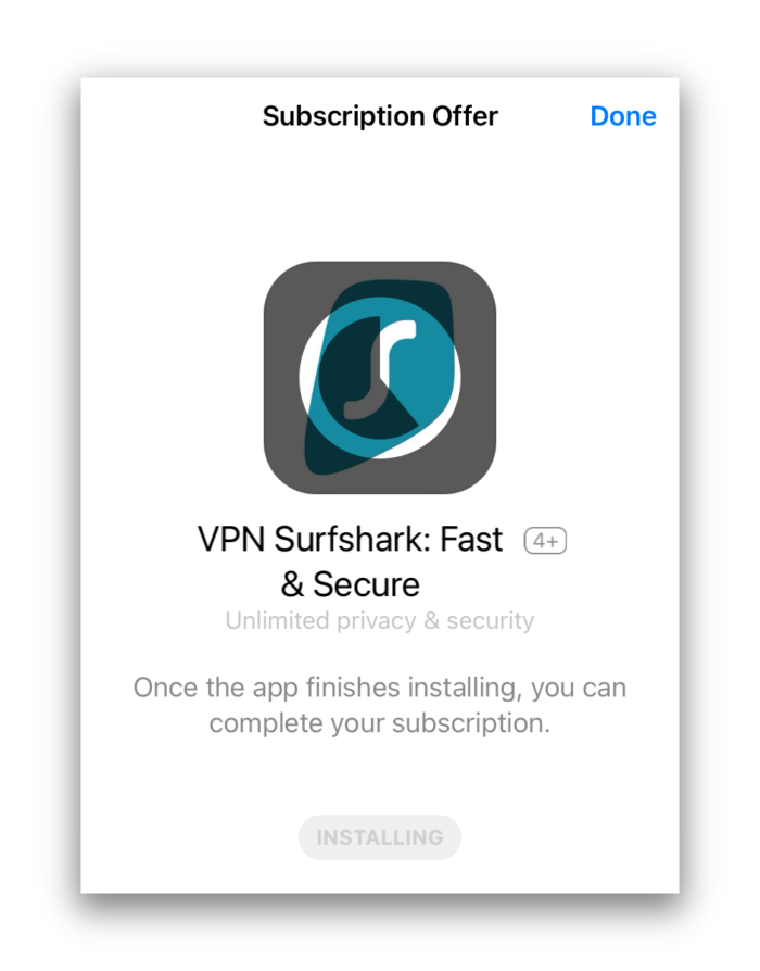 Installation de l'essai gratuit de Surfshark iOS