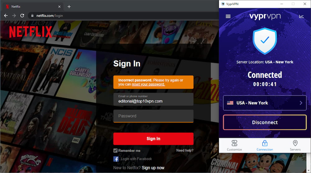 Netflix detected VyprVPN and refused us access to the platform.