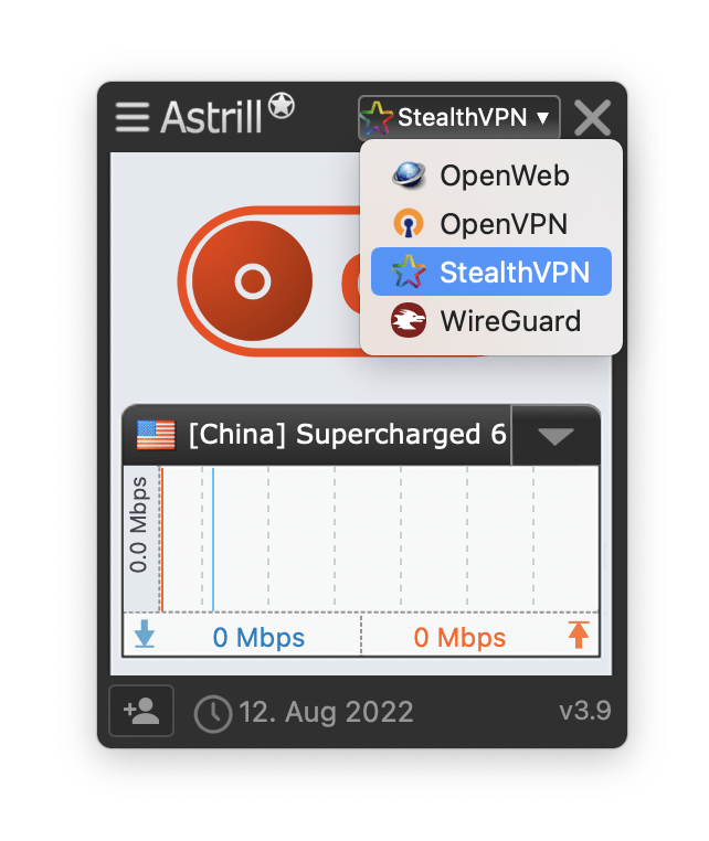 Screenshot of Astrill's macOS client.