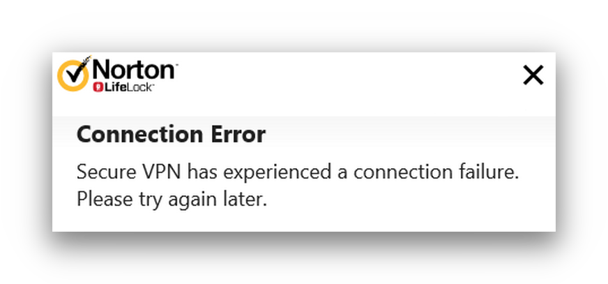 Norton VPN connection failure error message