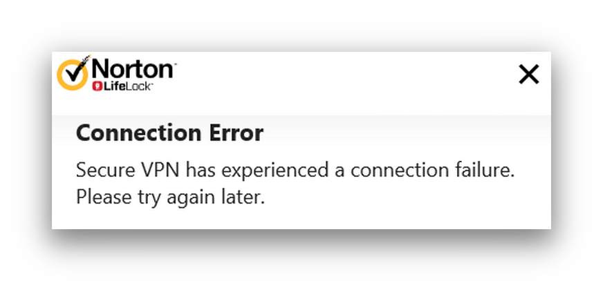 Mensaje de error de falla de conexión de Norton VPN