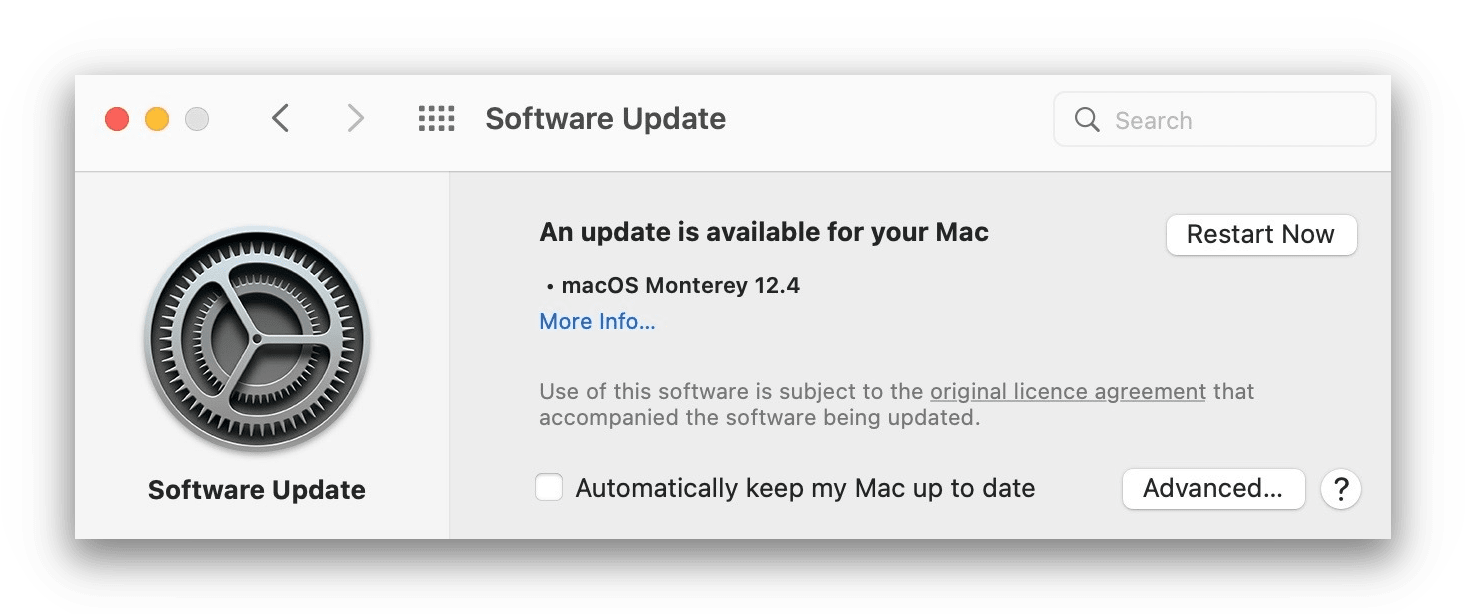 A screenshot macOS software update