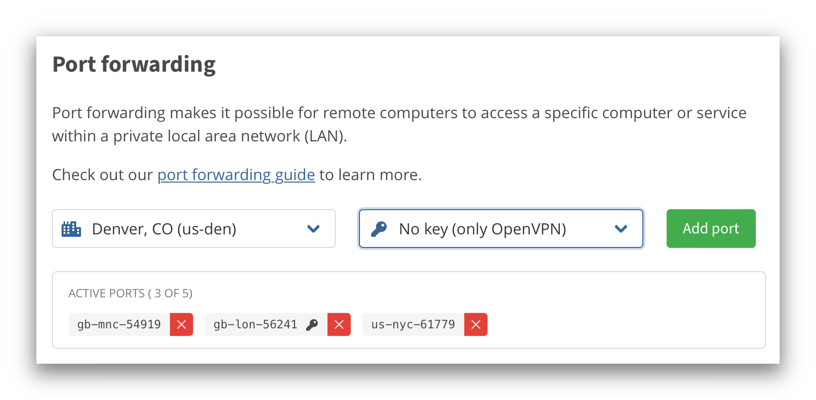 Mullvad's port forwarding feature