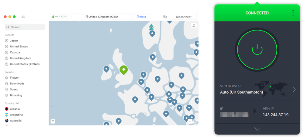 NordVPN's Mac app side-by-side with PIA's