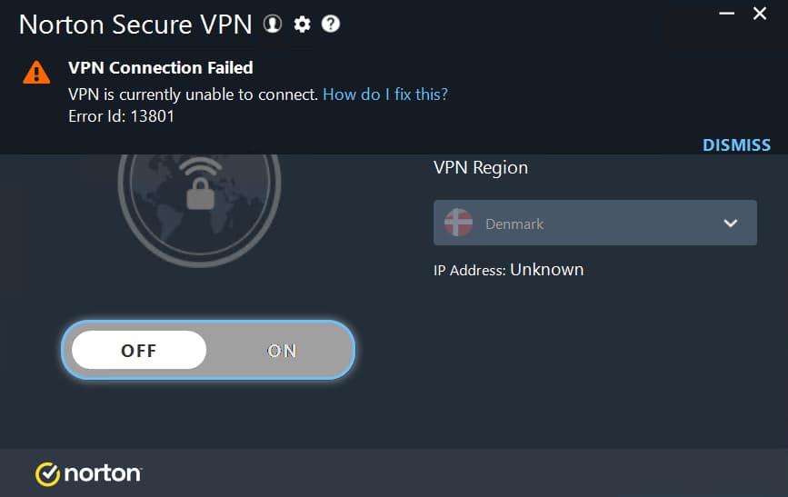 Norton VPN error message 