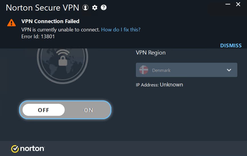 Mensaje de error de Norton VPN